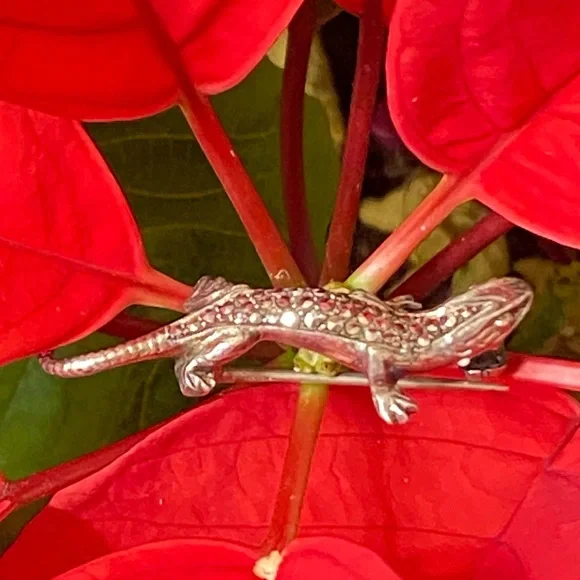 Vintage German Sterling Silver Marcasite Lizard Brooch Pin.Marked & Tested EUC - Picture 10 of 10
